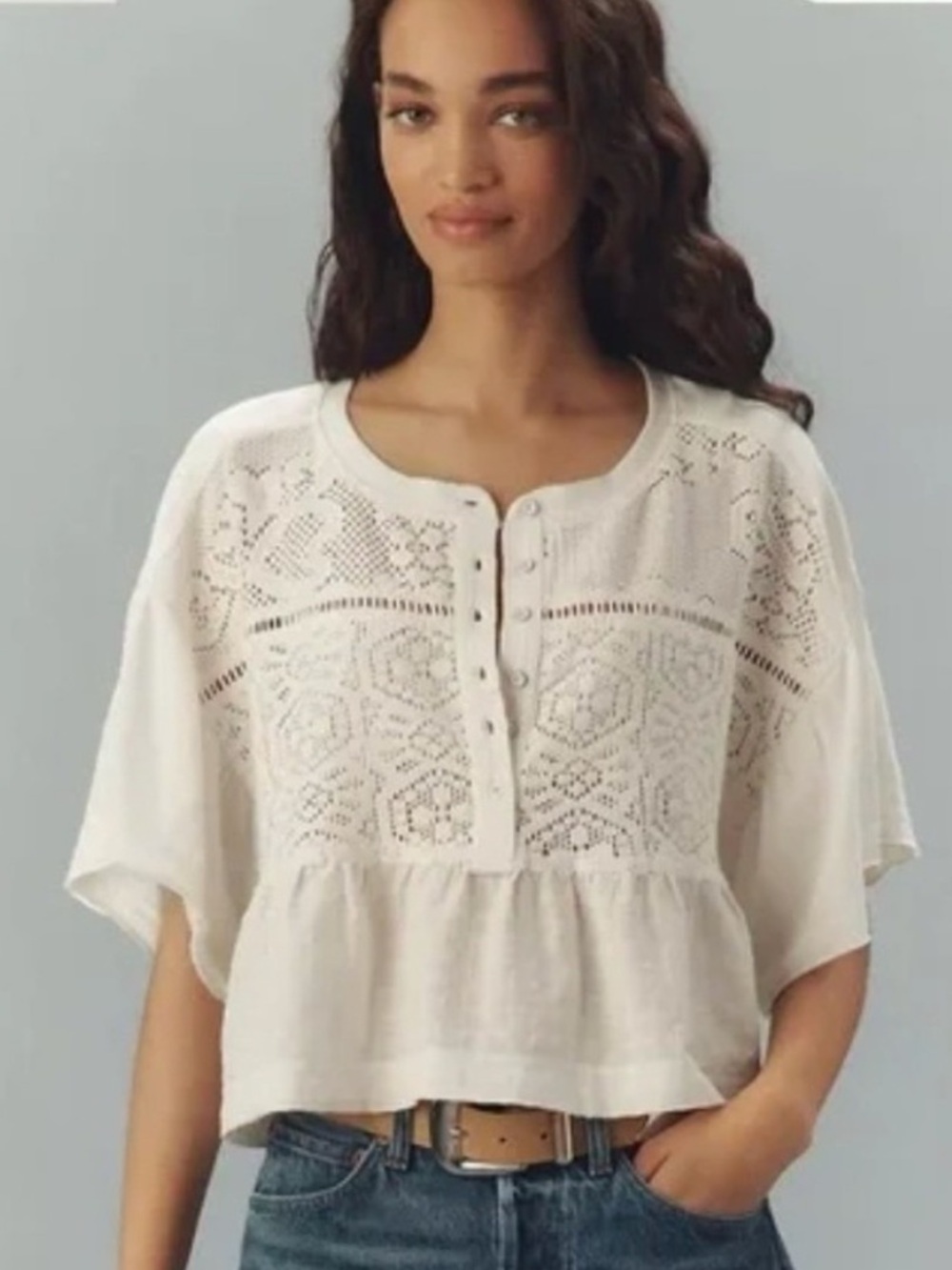 Anthropologie Pilcro Boxy Crochet Babydoll Top Size XXS